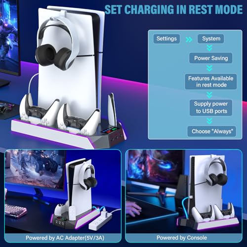 PS5 Stand and Cooling Station with Dual Controller Charging Station, White W3774