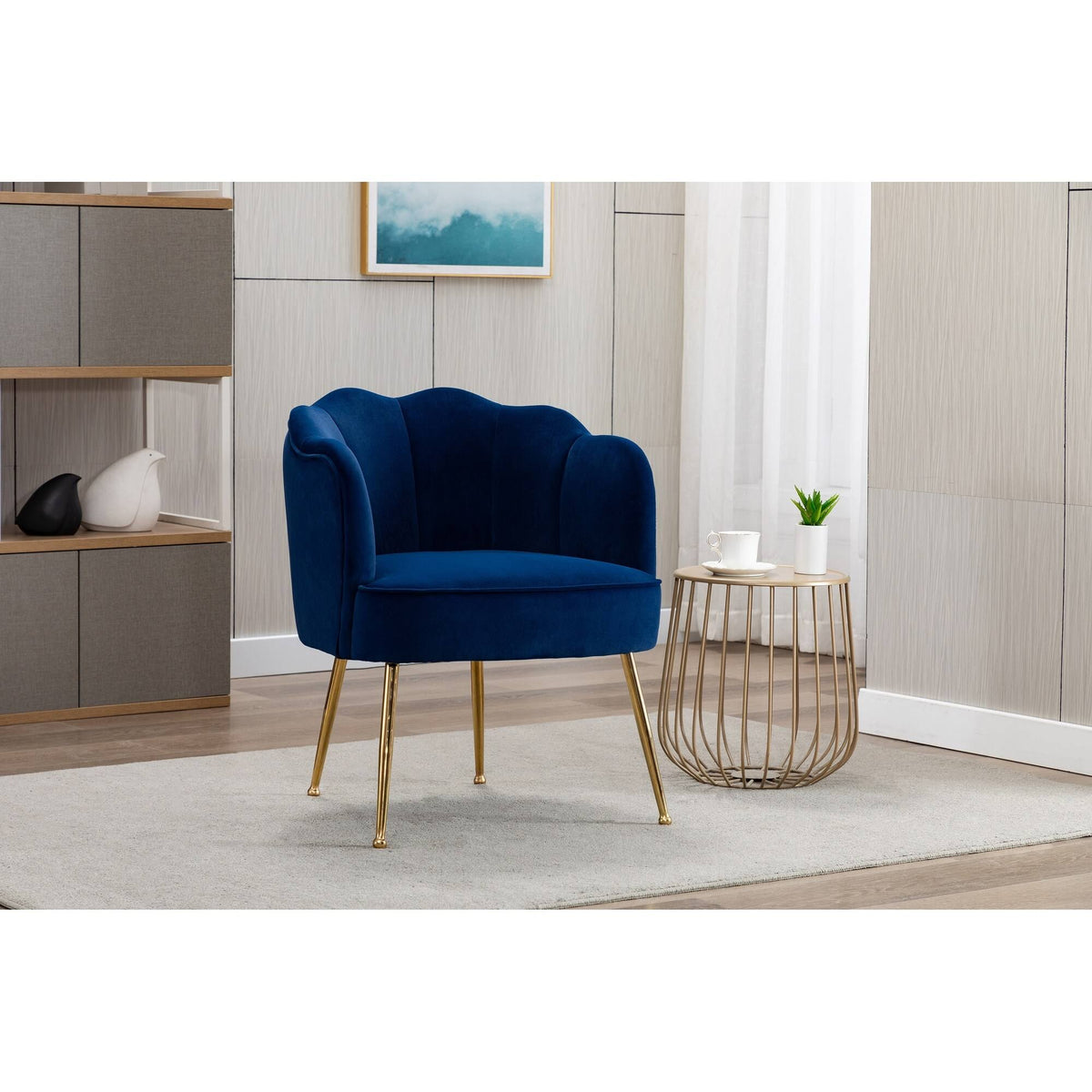 Blue Velvet Accent Chair with Gold Metal Legs R928