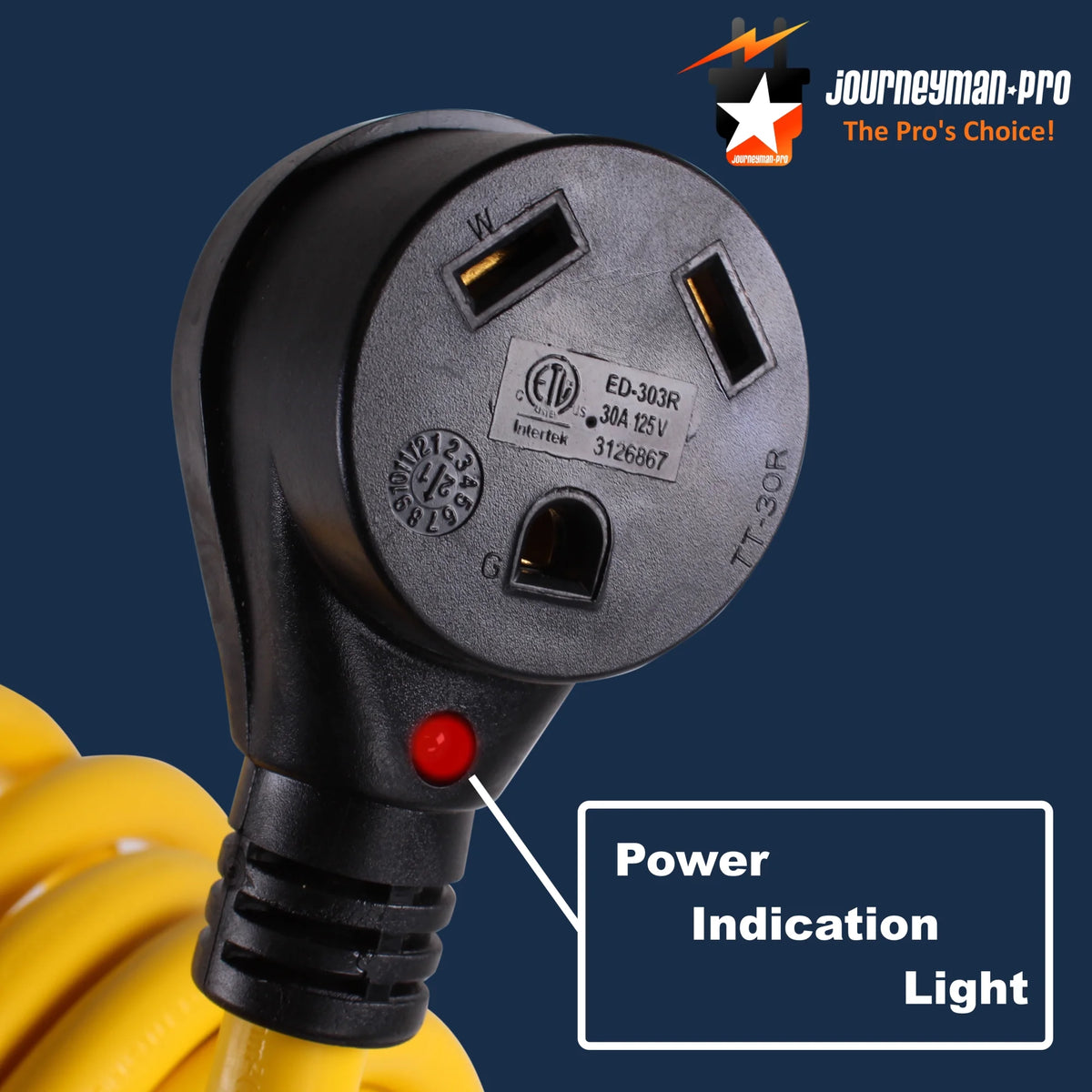 30A RV Power Extension Cord TT30, Safety Yellow, 15 Feet, 125V, 30 AMP A230131