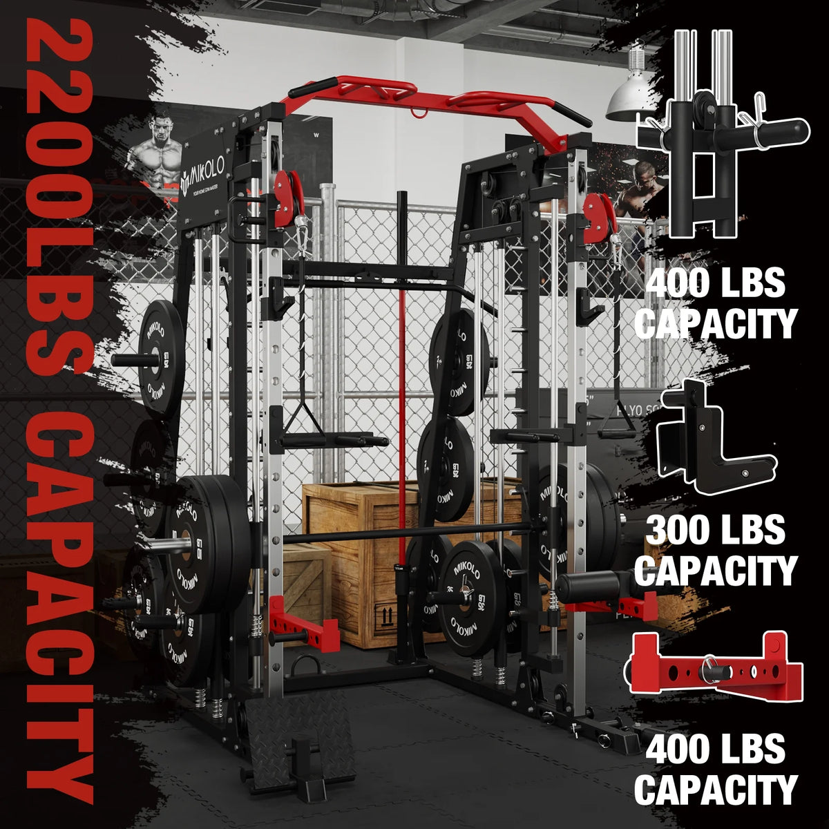 Smith Machine Power Rack Cage with Weight Bench and Cable Crossover System P40974