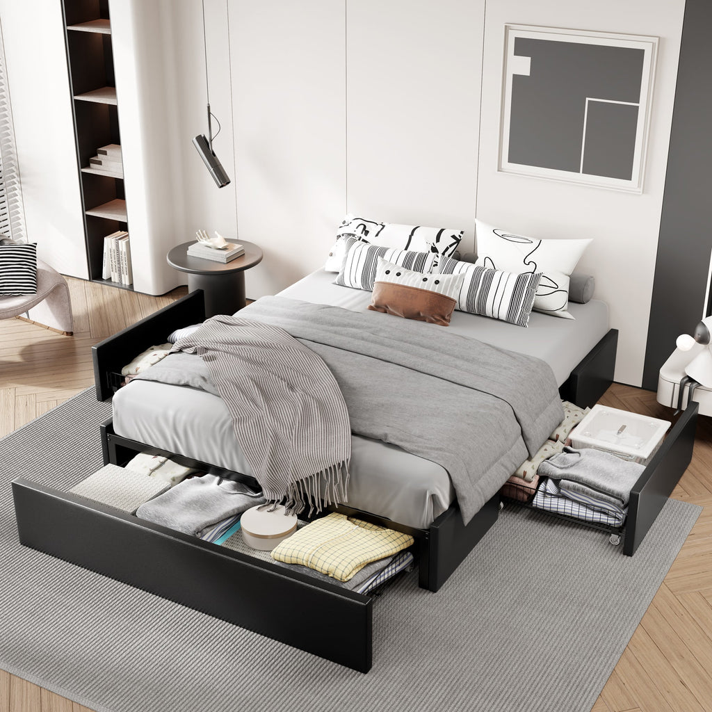Dark Grey Queen Size Platform Bed Frame with 3 Storage Drawers V894263