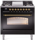 36 Dual Fuel Propane Gas Range Glossy Black Brass Trim C712