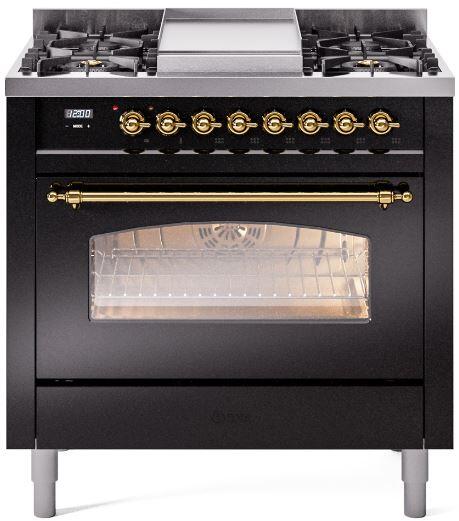 36 Dual Fuel Propane Gas Range Glossy Black Brass Trim C712
