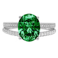 14k White Gold Oval Cut Green Simulated Emerald Ring Size 10.5 I8358