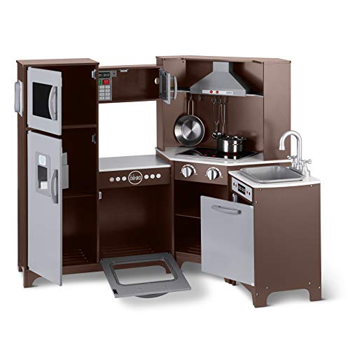 Kids Corner Wooden Kitchen Toy Playset with Stove, Oven, Sink, Fridge and Accessories J26089