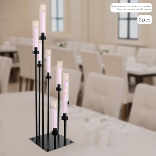 8 Arm Candle Holders Floor Candelabra Metal Candlestick Holder Set with Acrylic Shade 42.13" Tall Black V83515