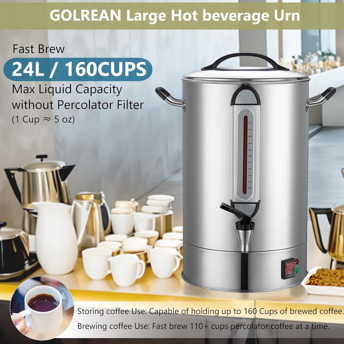 24L 160 Cup Stainless Steel Coffee Urn B2965