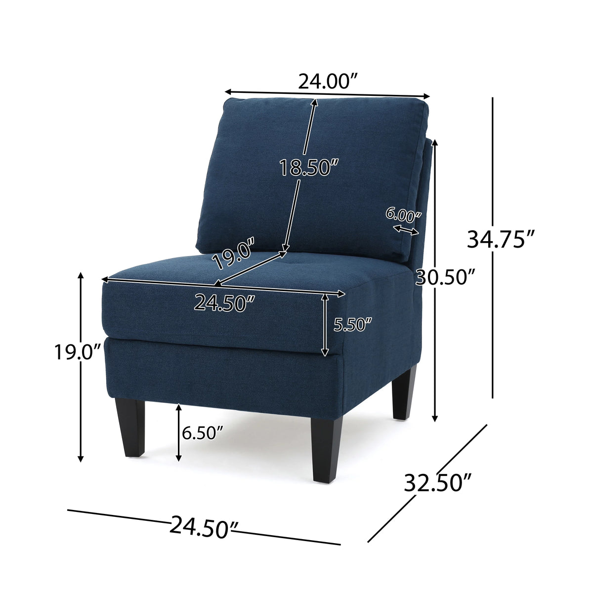 7 Piece Dark Blue Fabric Sectional Couch P9276