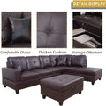 Faux Leather 3 Piece L-Shaped Sectional Sofa Set with Chaise Storage Ottoman and Pillows U3803