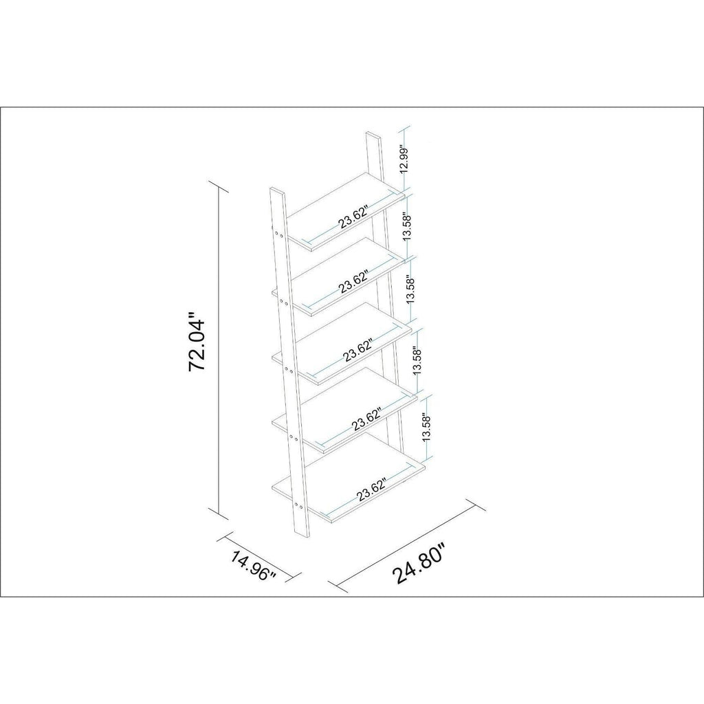 Black 5-Shelf Floating Ladder Bookcase V6452