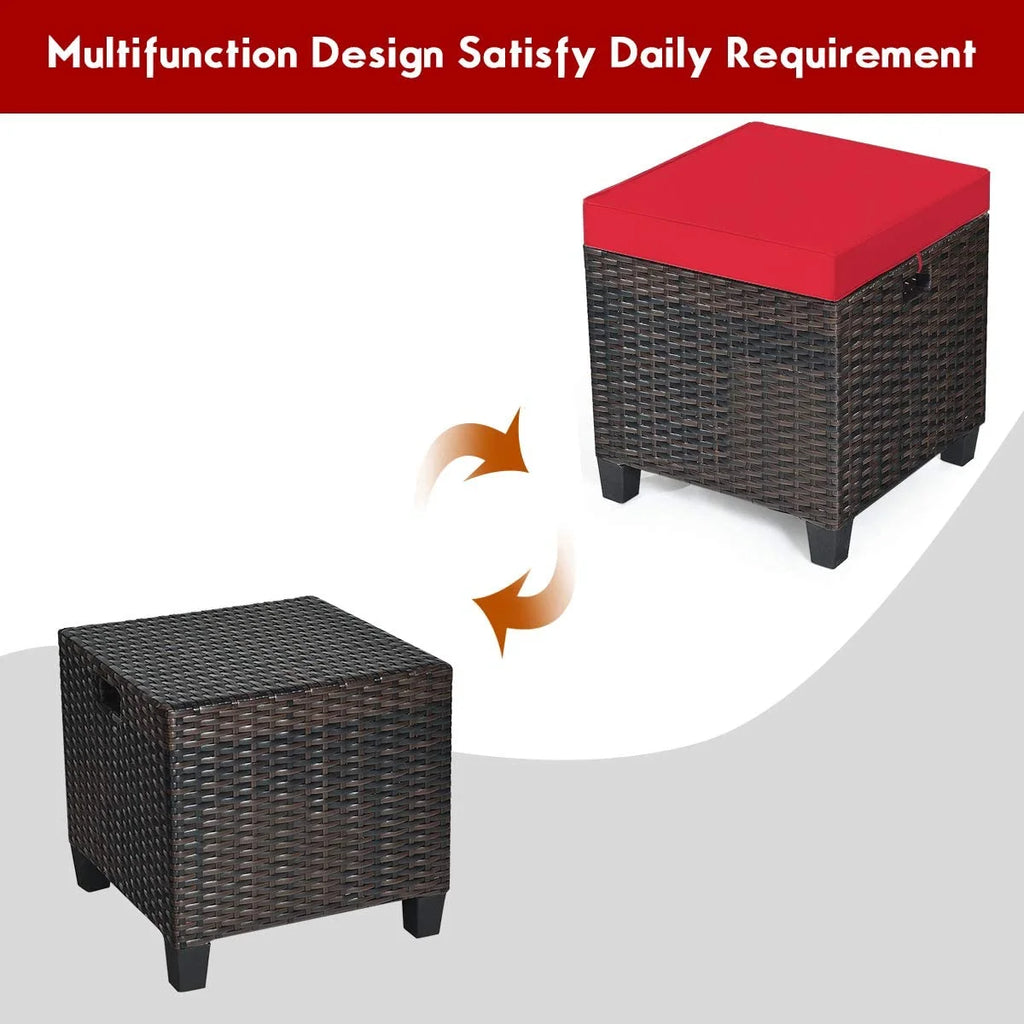 2 Pieces All Weather Rattan Wicker Outdoor Ottoman with Removable Cushions H8839