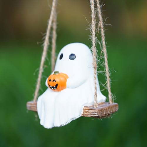 White Resin Pumpkin Swing with Rope Hook Y4940