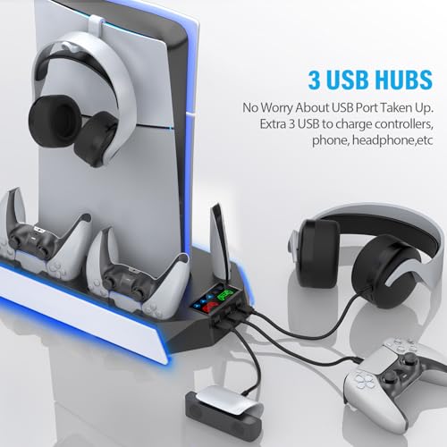 PS5 Stand and Cooling Station with Dual Controller Charging Station, White W3774