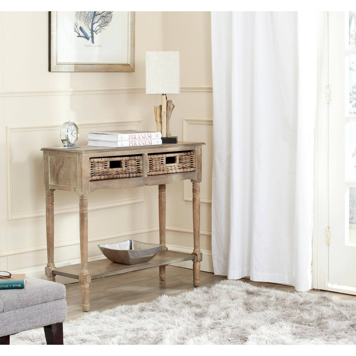 2 Drawer Washed Natural Pine Console E513