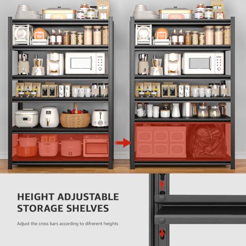 5 Tier Adjustable Heavy Duty Metal Shelving Unit, Black L176