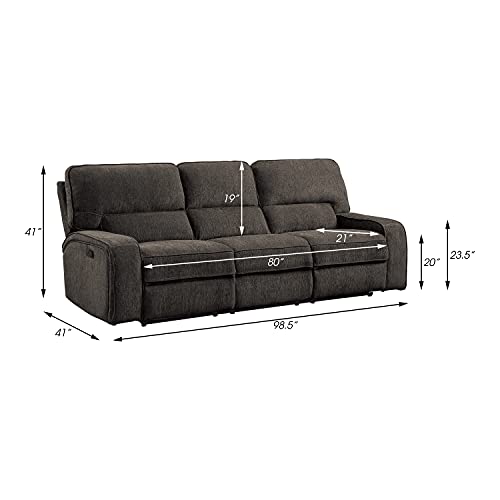 3-Piece Chenille Fabric Manual Reclining Sofa Set, Chocolate G35890