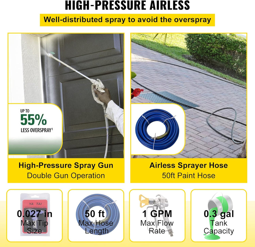Airless Paint Sprayer, 1500W Cart, 1GPM 50FT Hose, 621 Tip, 6in Extension Bar Z88194
