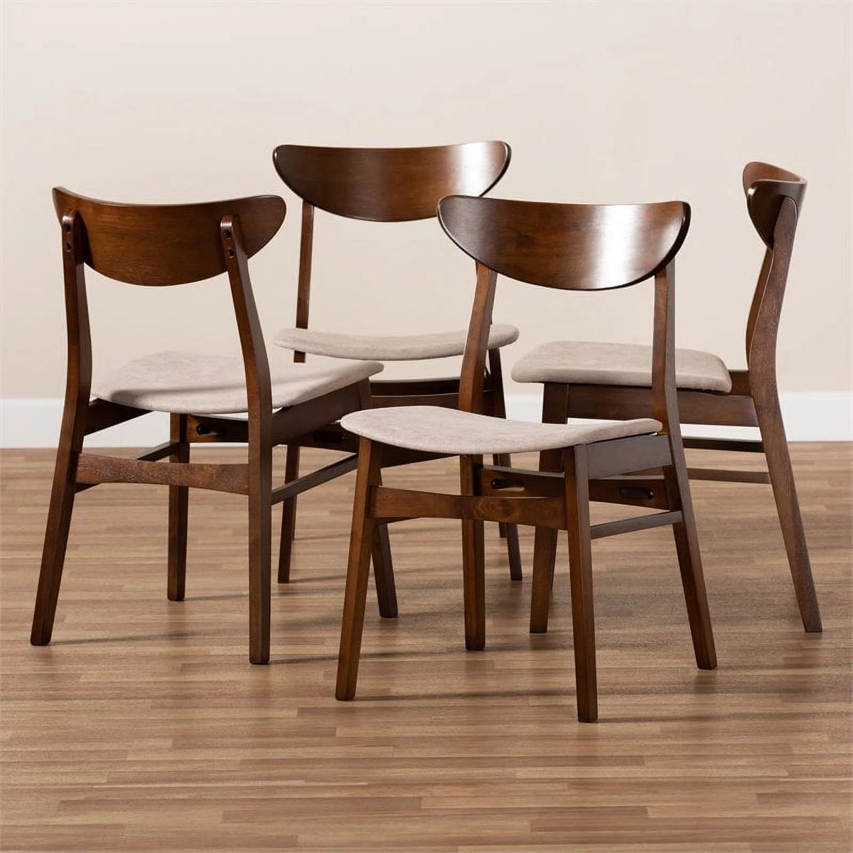 Beige Upholstered Wood 4-Piece Dining Chair Set F605685