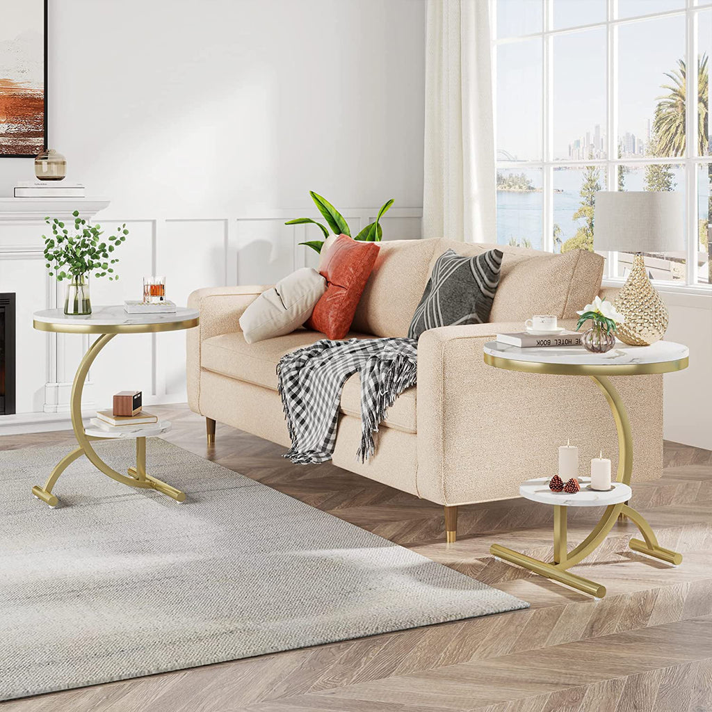 Faux Marble 2 Tier Round End Table C29011