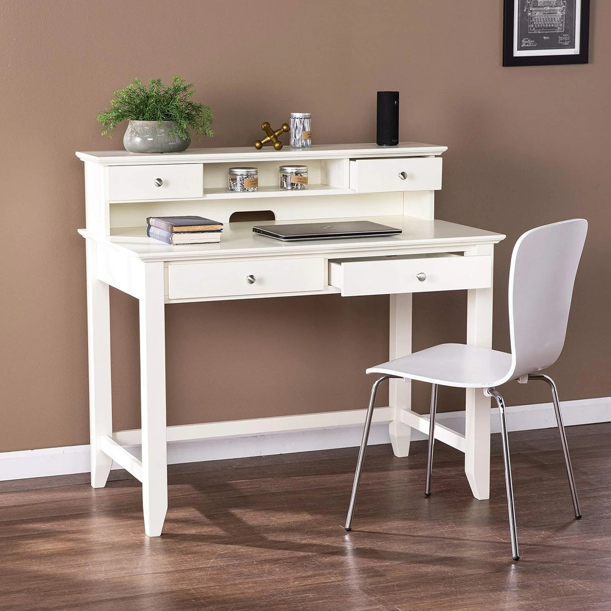 White Secretary Desk with Storage H42374