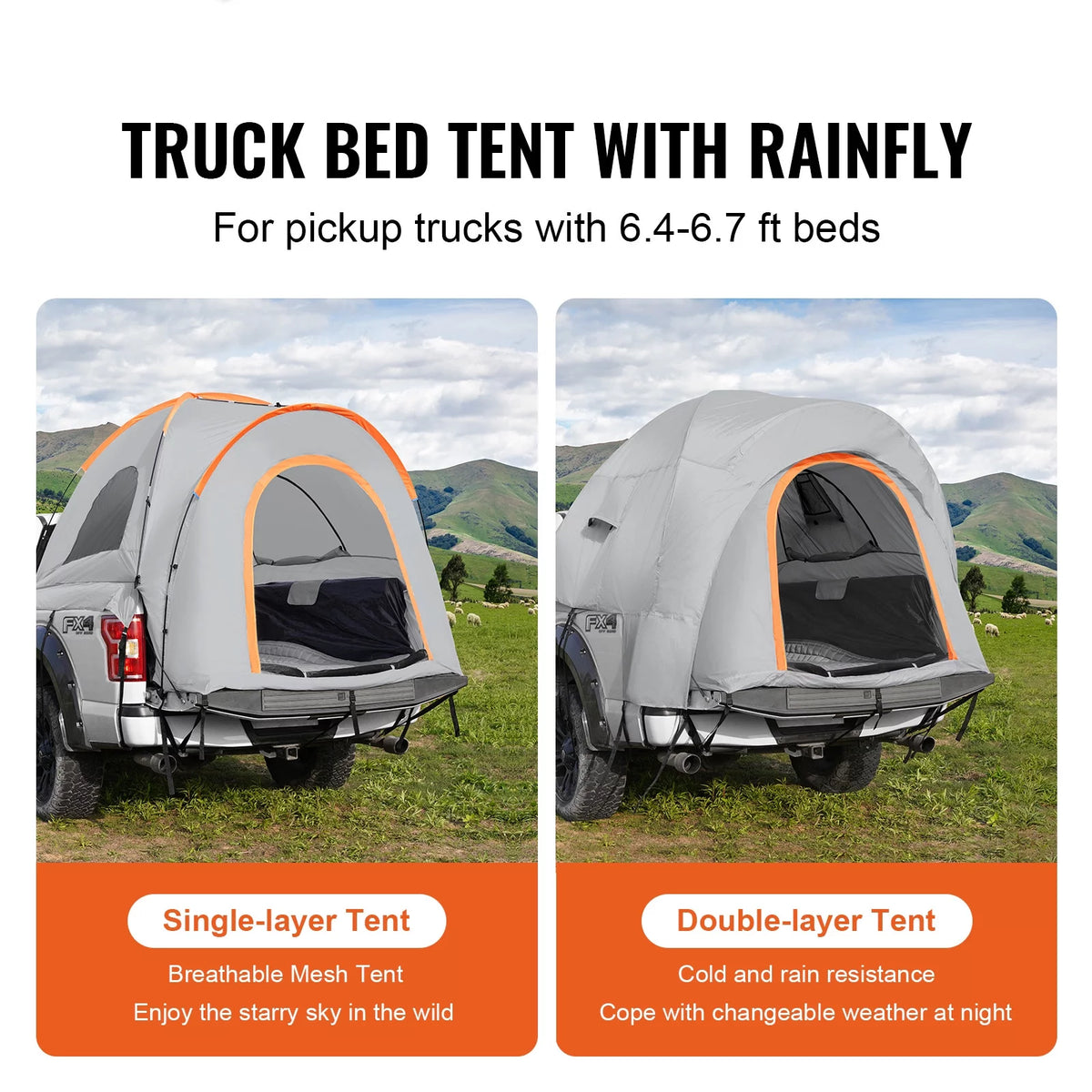 Waterproof Pickup Truck Bed Tent with Rainfly Carry Bag V44135