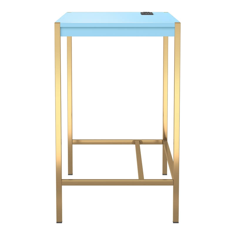 Aruba Blue and Gold Wood Writing Desk with USB Port C7098