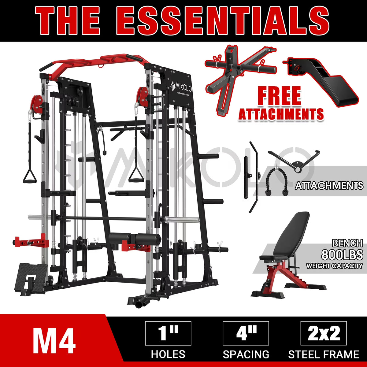 Smith Machine Power Rack Cage with Weight Bench and Cable Crossover System P40974