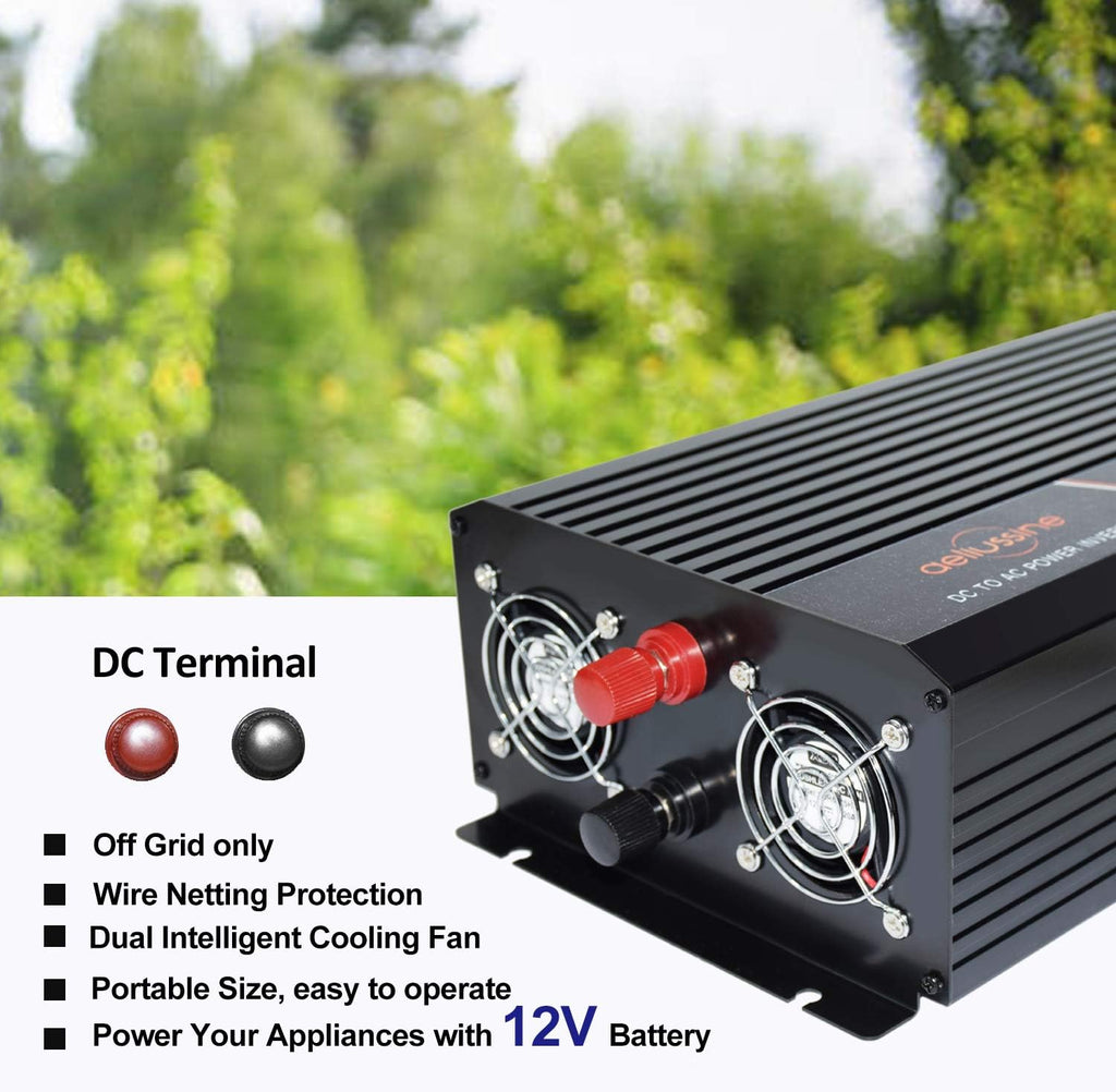 1500 Watt Pure Sine Wave Power Inverter 12V DC to AC 110V 120V with LCD Display Remote Switch H681