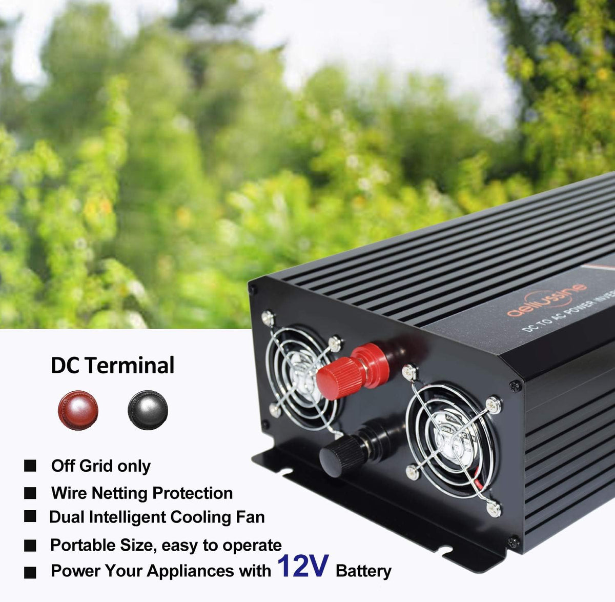 1500 Watt Pure Sine Wave Power Inverter 12V DC to AC 110V 120V with LCD Display Remote Switch H681