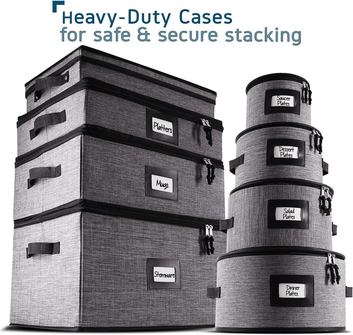 7-Pc. Hard Shell Stackable Storage Containers for Dinnerware with Dividers & Handles U86924