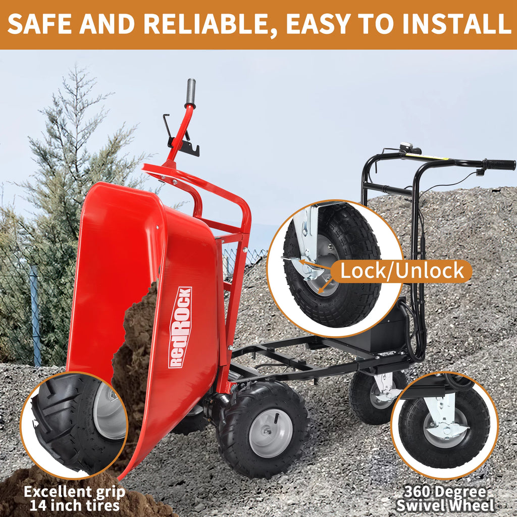 Electric Wheelbarrow Utility Cart 48V28Ah 500W 500lbs Capacity Steel W122