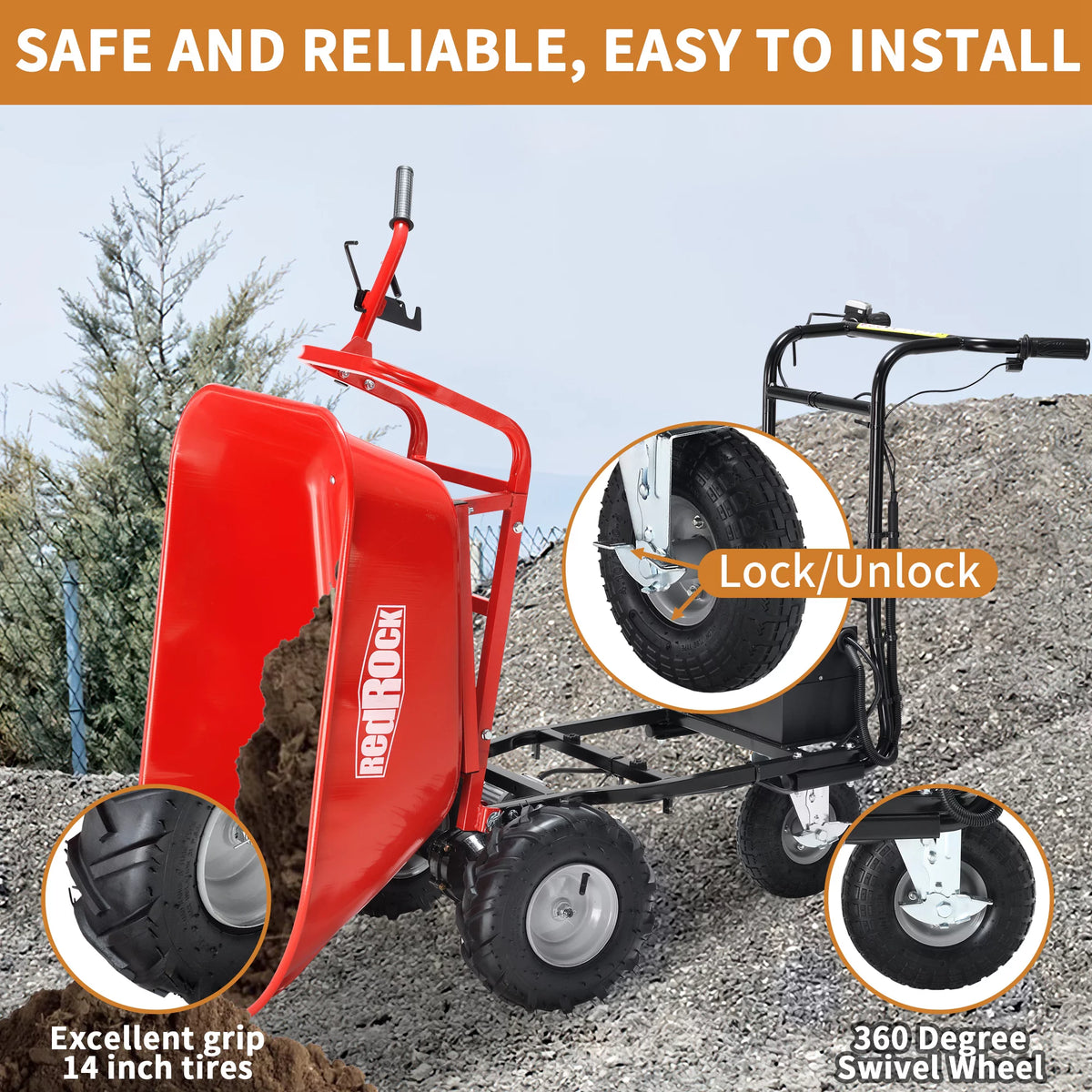 Electric Wheelbarrow Utility Cart 48V28Ah 500W 500lbs Capacity Steel W122