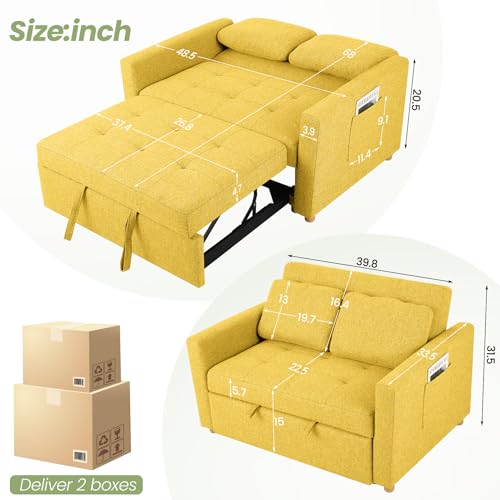 Navy Blue 2-Seater Linen Fabric Convertible Sofa Bed D392