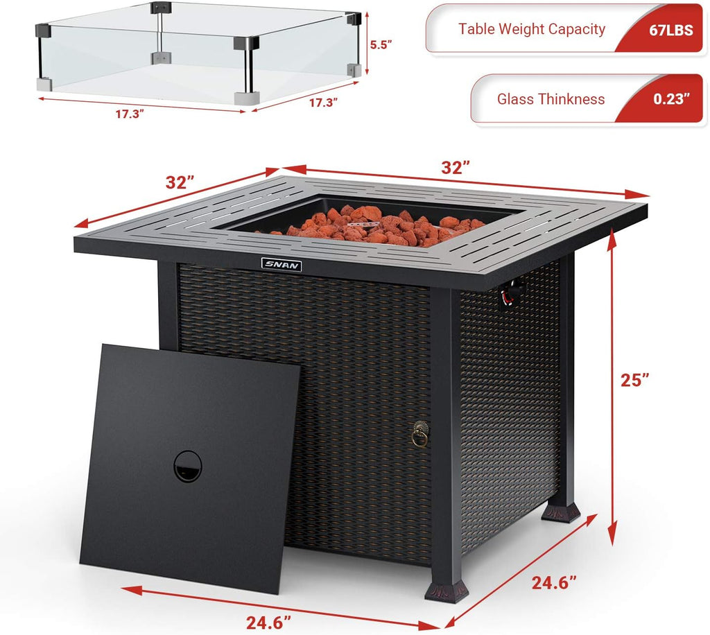 32 Inch 50,000 BTU Auto-Ignition Propane Fire Pit Table U4724