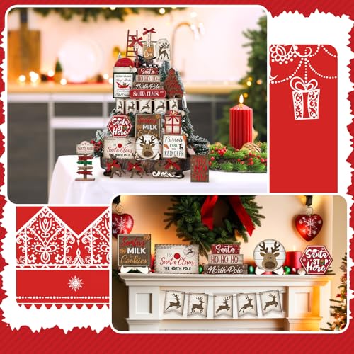 24 Pcs Christmas Tiered Tray Decorations Set with 2 Tiered Tray Stand X807
