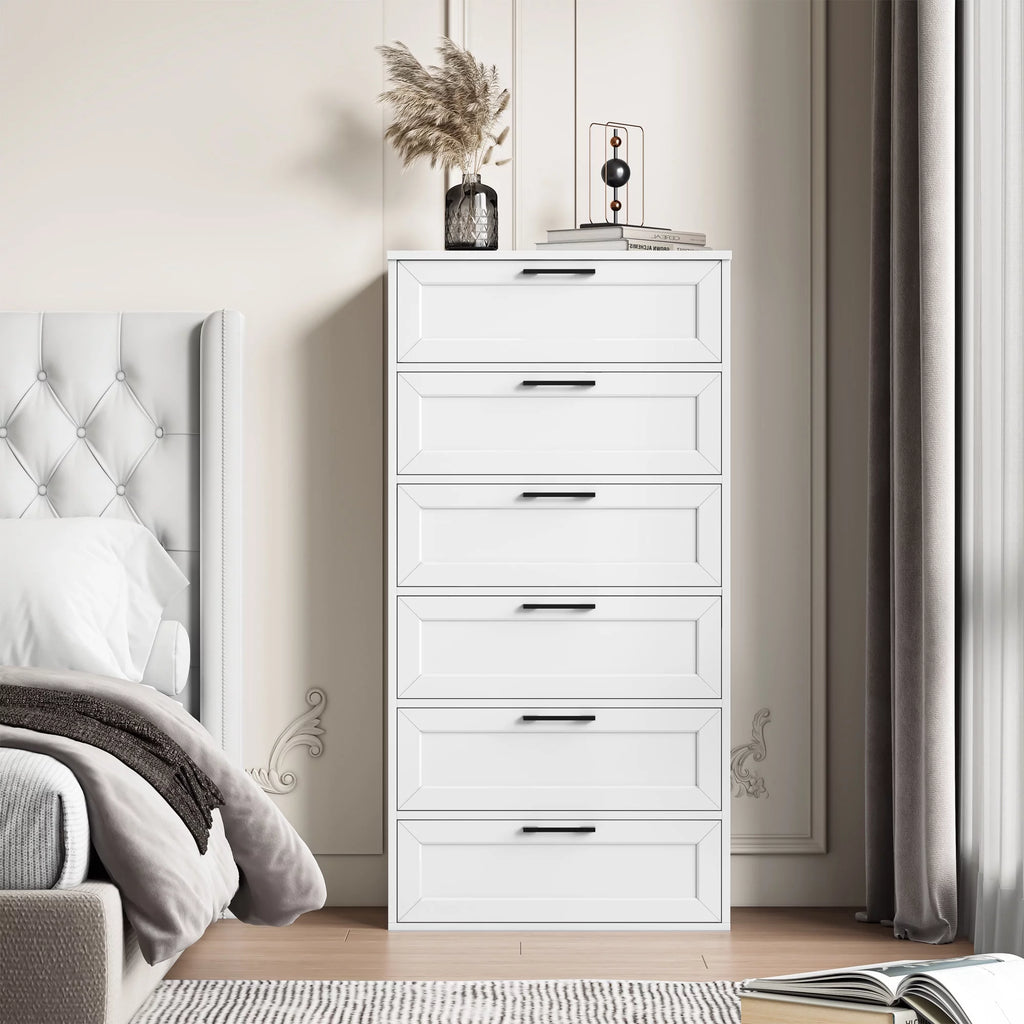 White 6 Drawer Tall Dresser K9530
