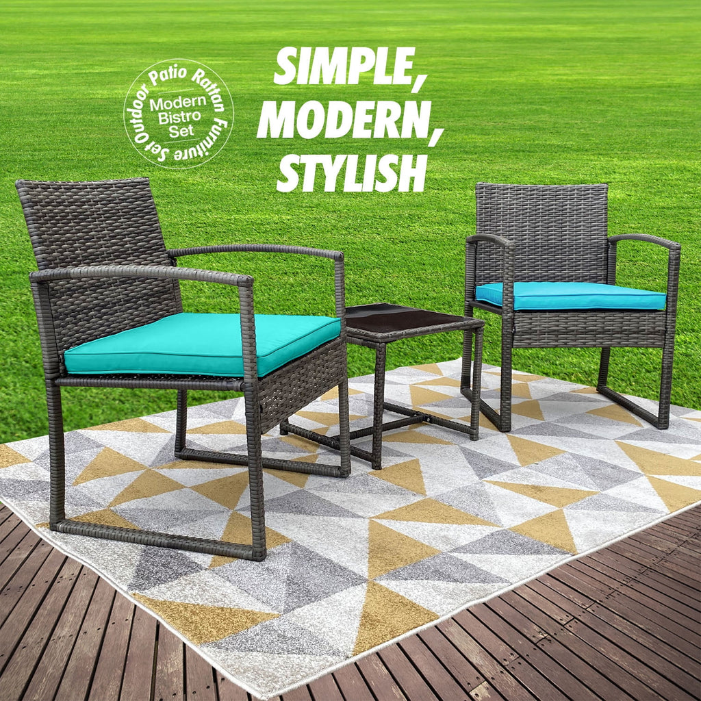 3-Piece Rattan Outdoor Furniture Set with Glass Coffee Table I539463