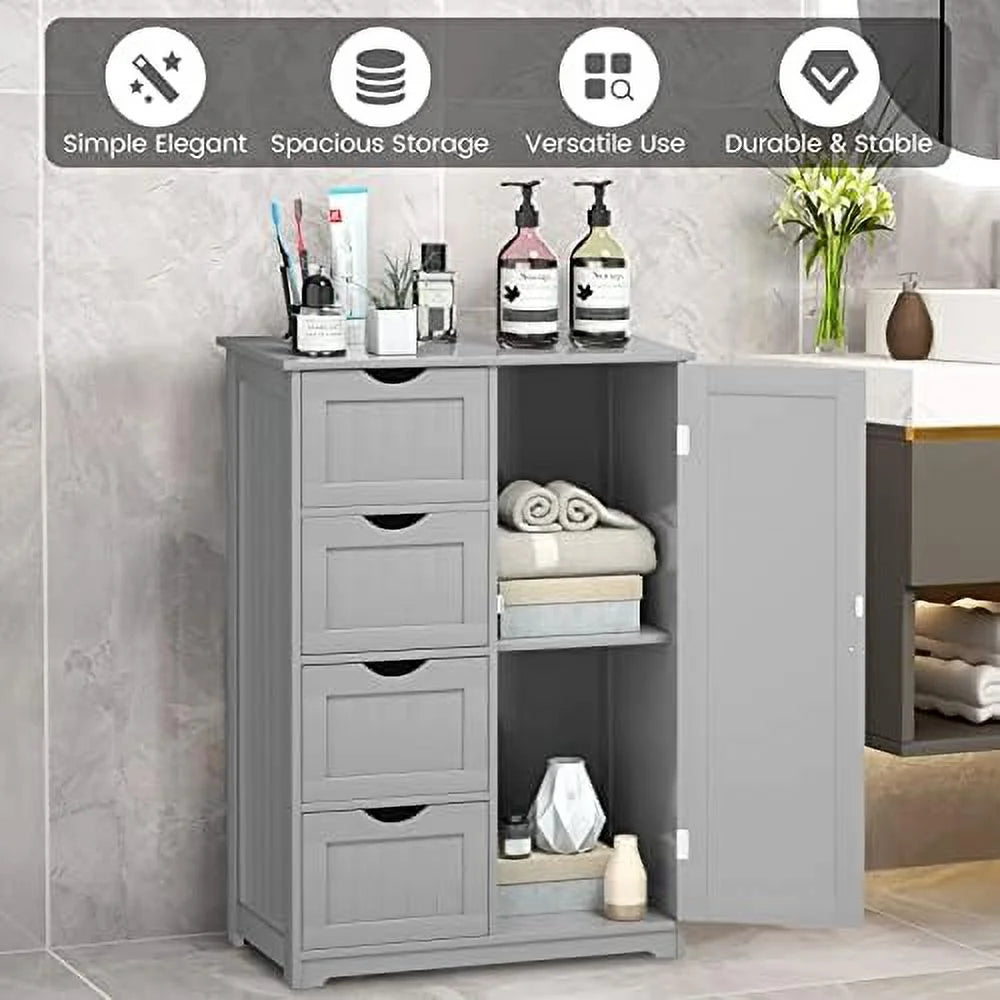 Grey Wooden Bathroom Floor Cabinet with 1 Cupboard and 4 Drawers E674956
