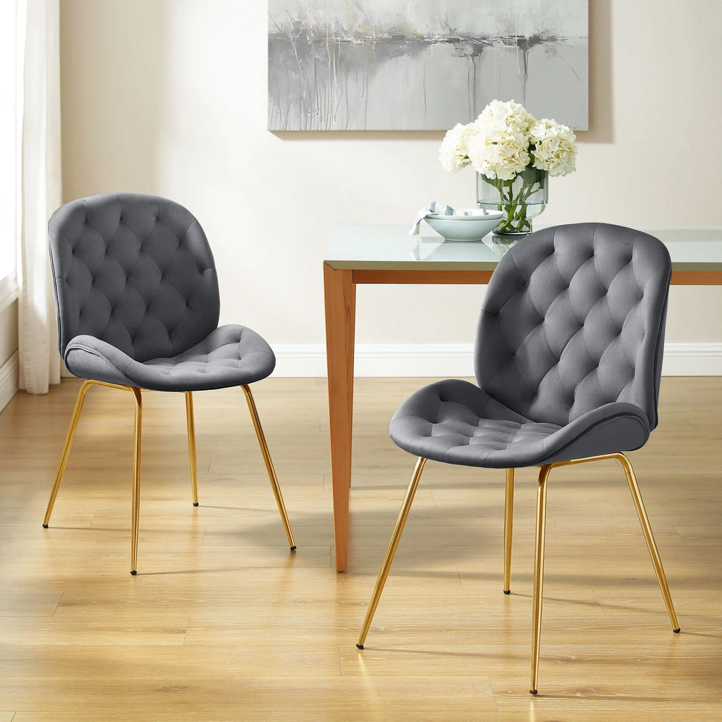 Gray Velvet Tufted Upholstered Dining Chairs Y42399