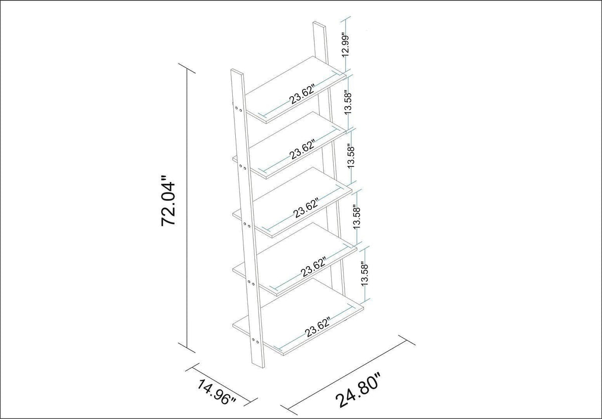 Black 5-Shelf Floating Ladder Bookcase V6452