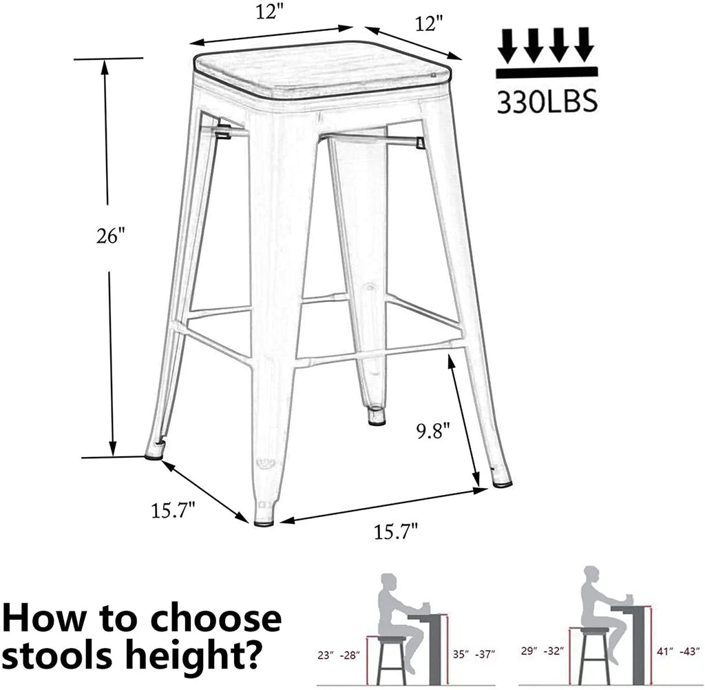 Set of 4 Metal Bar Stools Wood Seat Backless Z140
