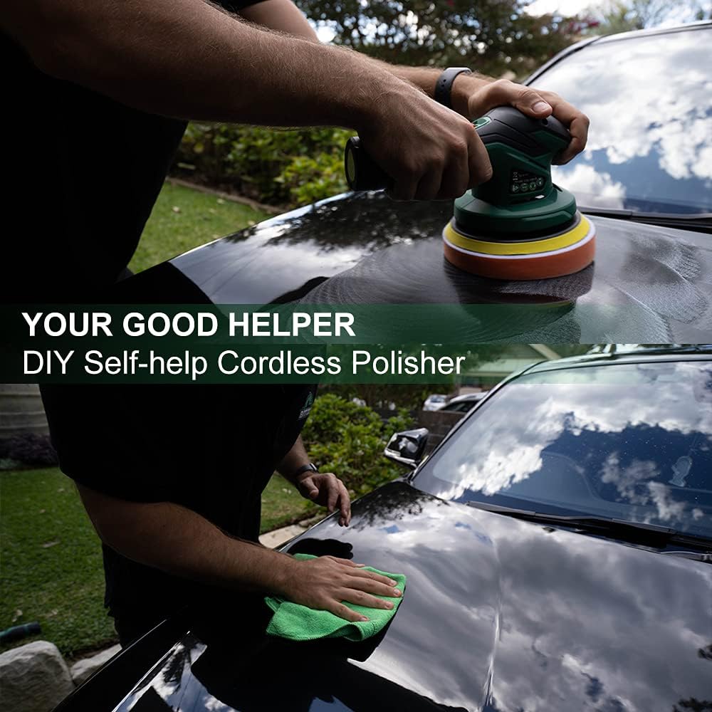 Cordless Car Buffer Polisher with 12V Lithium Rechargeable Battery Brushless Polisher with Variable Speed, 2pcs 2.0Ah Portable Buffer Kit B794