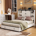 Queen Size Wooden Platform Bed Frame with Bookcase Headboard Storage K83850
