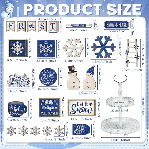 24 Pcs Christmas Tiered Tray Decorations Set with 2 Tiered Tray Stand X807