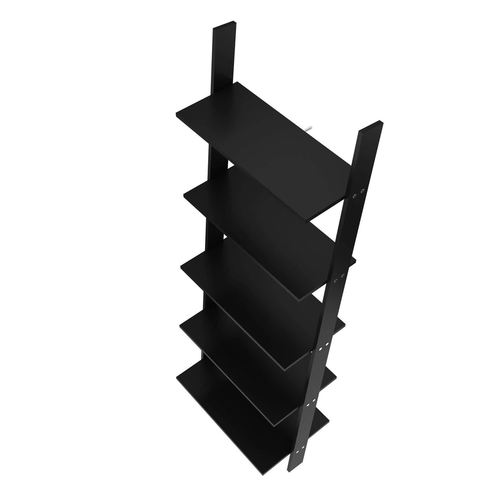 Black 5-Shelf Floating Ladder Bookcase V6452