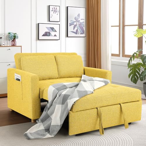 Navy Blue 2-Seater Linen Fabric Convertible Sofa Bed D392