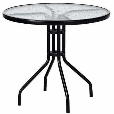 32x22 Outdoor Patio Round Tempered Glass Top Table with Umbrella Hole W760093