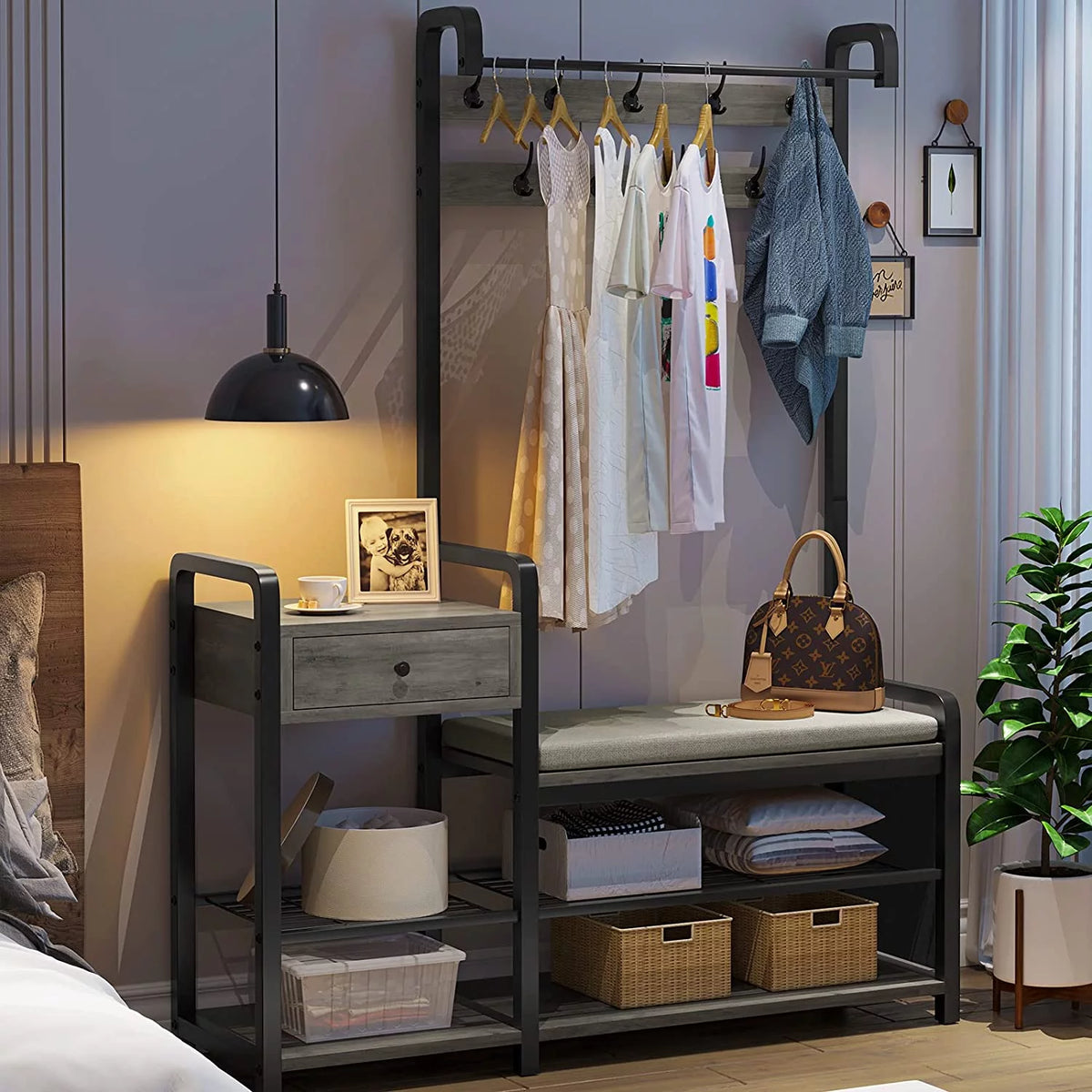 Oak Grey Hall Tree with Storage R5561