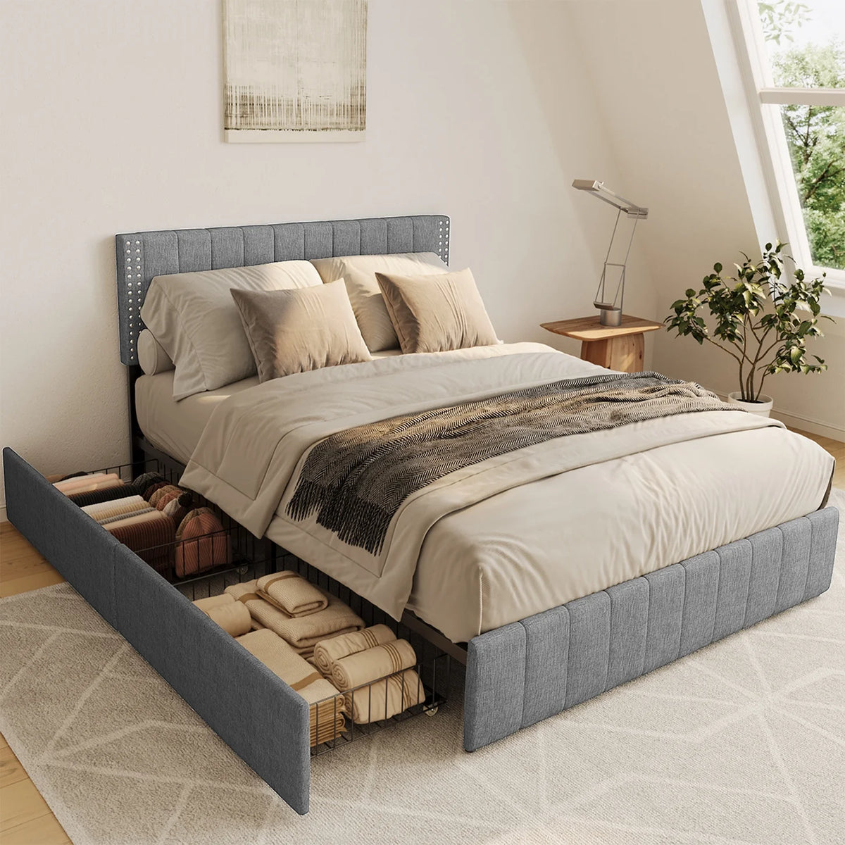Queen Bed Frame with 4 Storage Drawers V59228