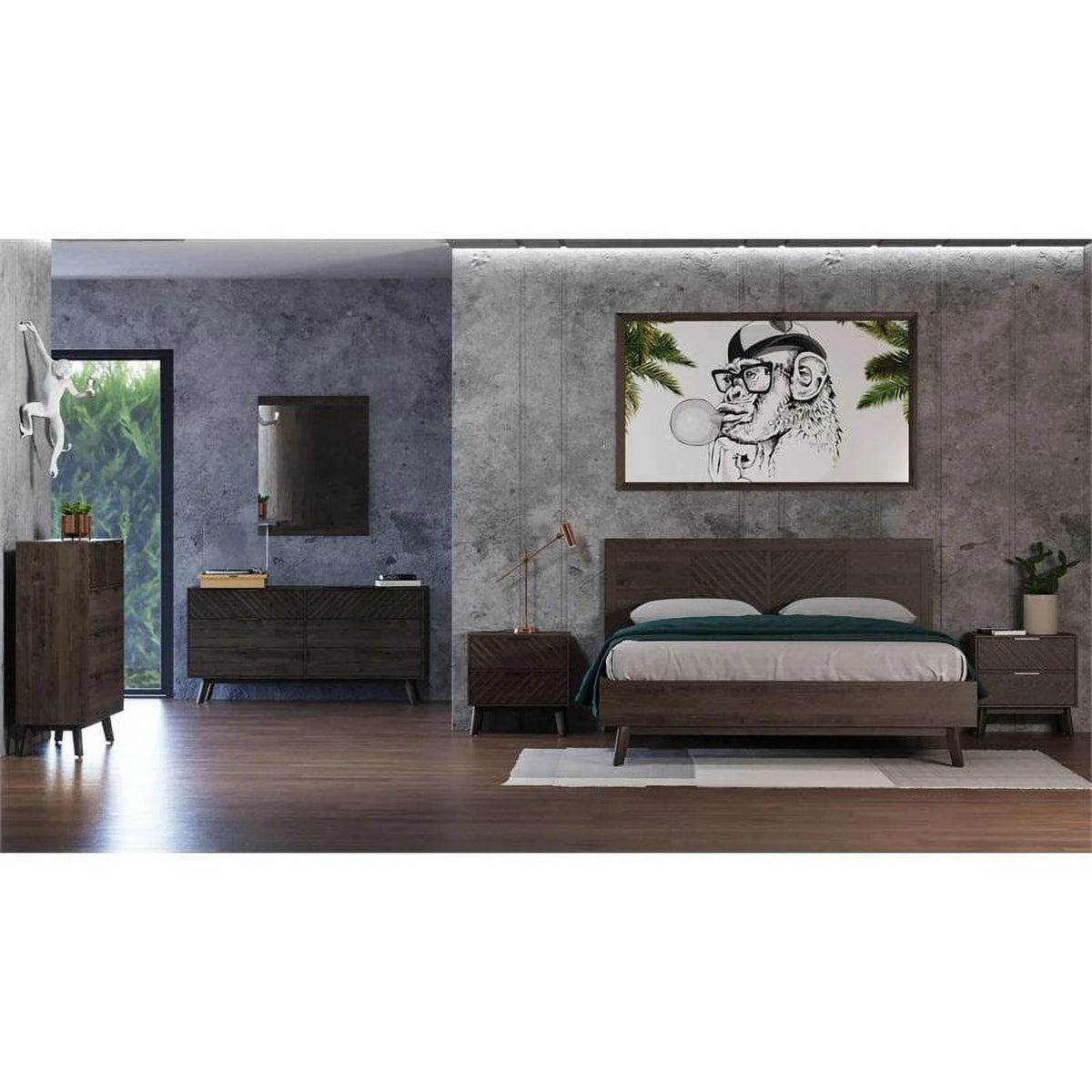 Brown Solid Wood Chevron Queen Bed L566149